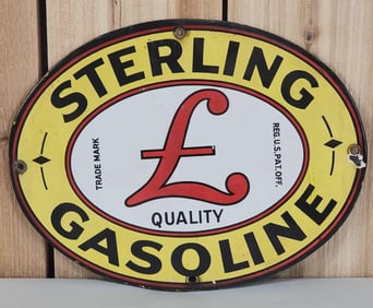 Sterling Gasoline w/"L" Logo Porcelain Pump Sign