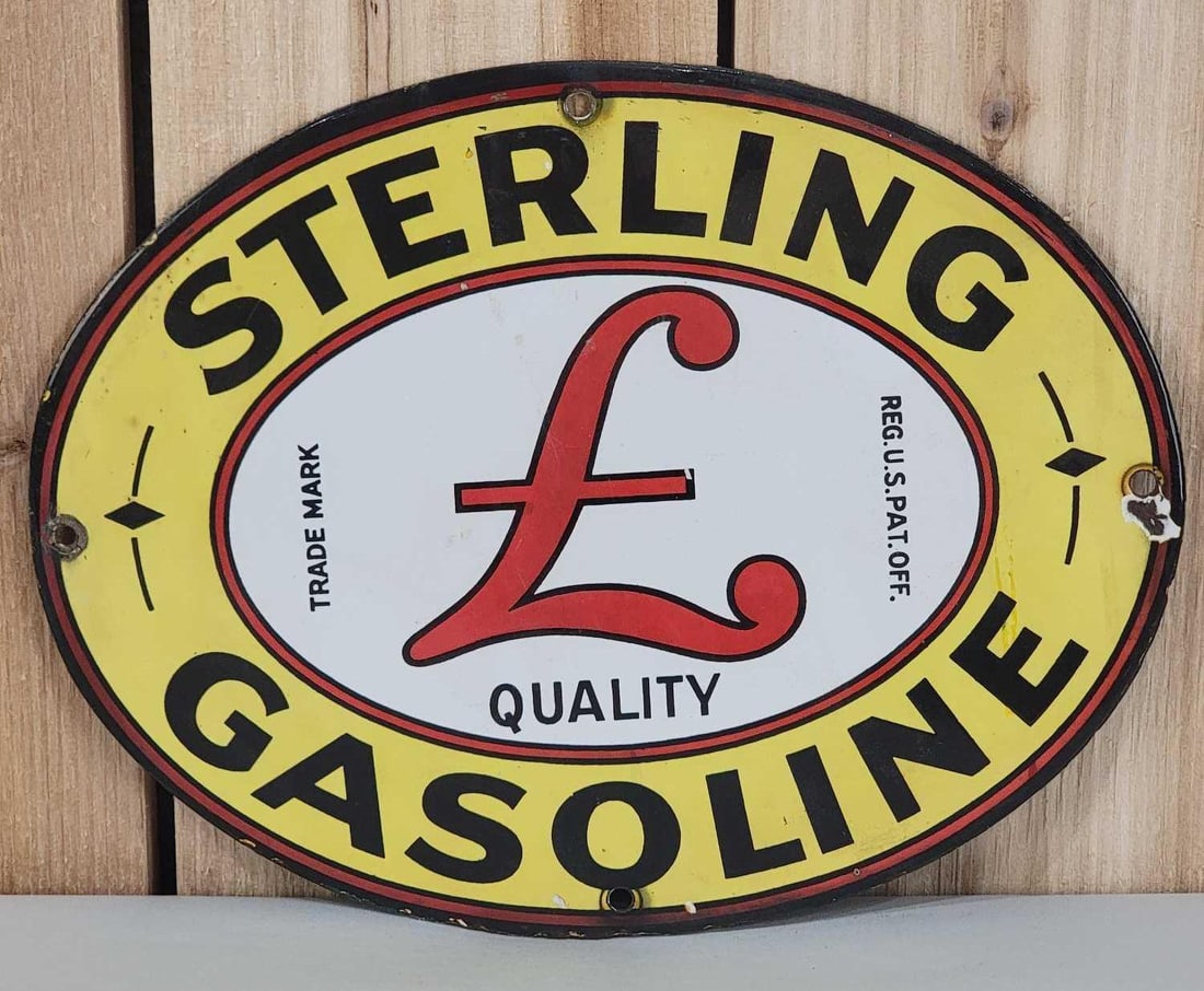 Sterling Gasoline w/"L" Logo Porcelain Pump Sign (1 of 5)