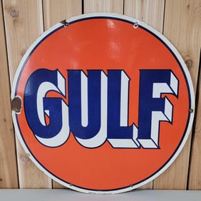 Gulf w/White Shaded Letters Porcelain Sign (TAC)