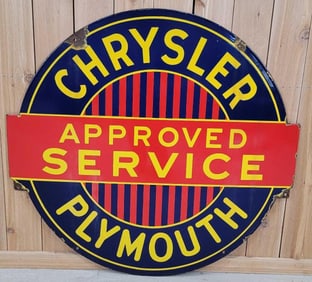Chrysler Plymouth Approved Service Porcelain Dealership Sign (TAC)