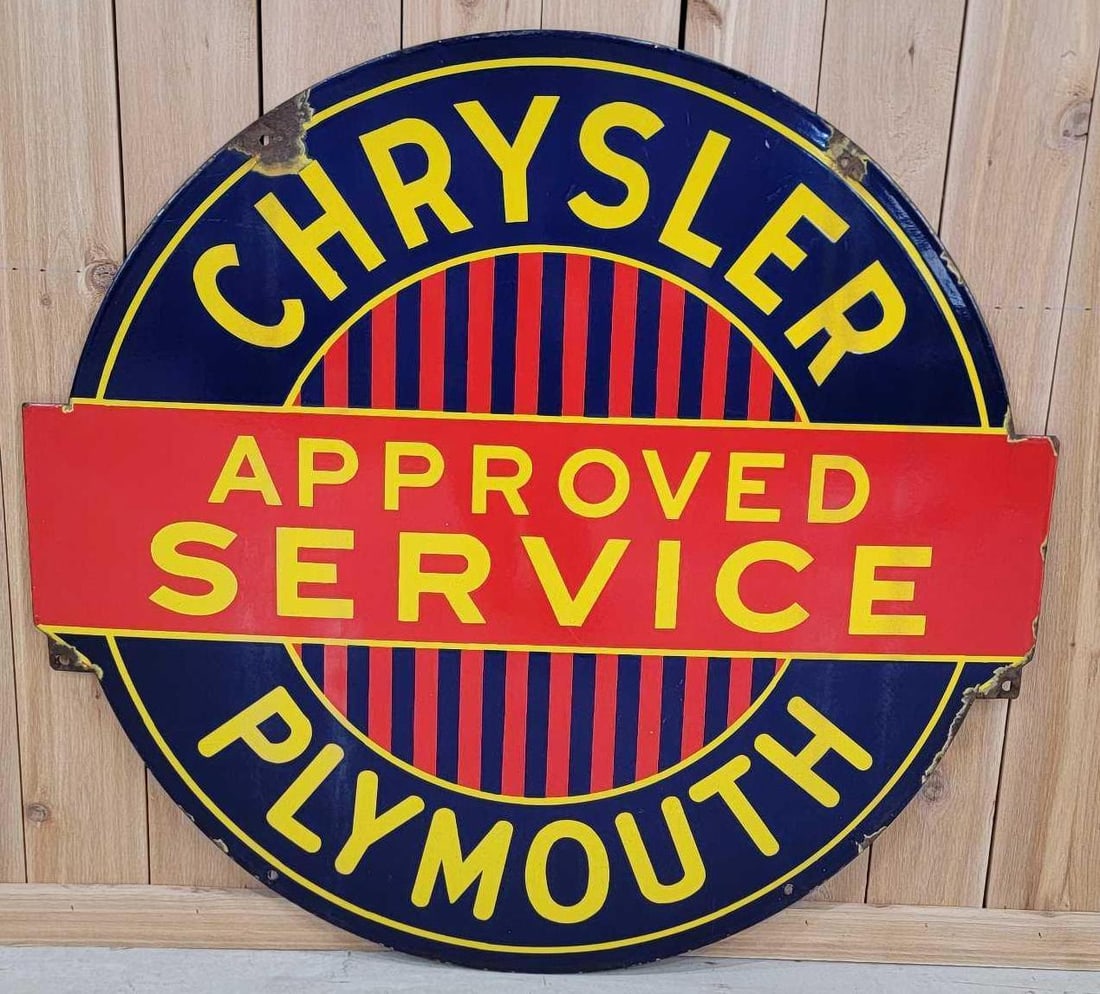 Chrysler Plymouth Approved Service Porcelain Dealership Sign (TAC) (1 of 8)