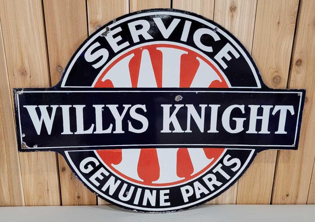 Willys-Knight Service Genuine Parts w/Logo Porcelain Sign (TAC) (1 of 9)