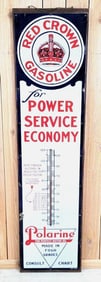 Red Crown Gasoline "for Power Service Economy" Porcelain Thermometer (TAC)