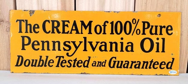(Oilzum) The Cream of 100% Pennsylvania Oil Porcelain Sign (TAC)