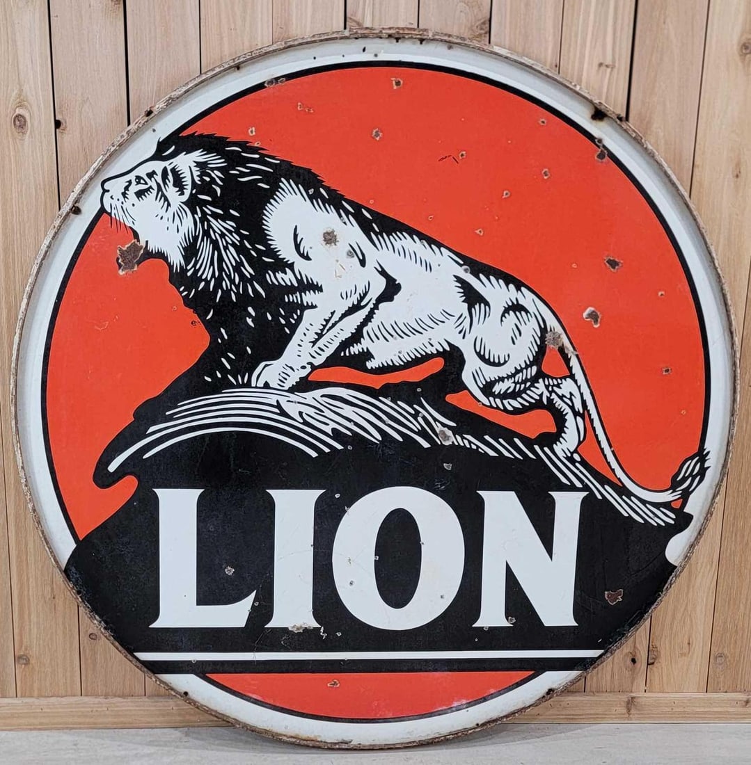 Lion (standing on rock gasoline) Porcelain Identification Sign (TAC) (1 of 9)