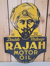 Rajah Motor Oil "Double Mileage" w/Image Metal Sign (TAC)