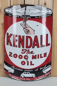 Hard to Find Kendall "The 2000 Mile Oil" Porcelain Curved Sign (TAC)