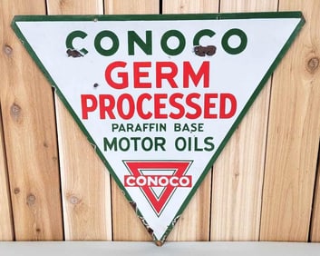 Conoco Germ Processed Motor Oil w/Logo Porcelain Sign (TAC)