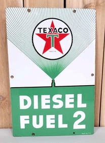 Texaco (white-T) Diesel Fuel 2 (green) Porcelain Pump Sign (TAC)