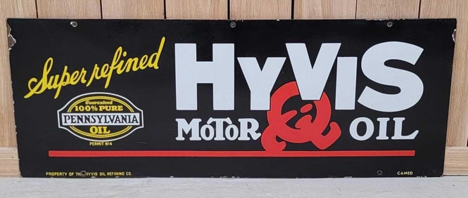 Super Refined HyVis Motor Oil w/Logo Porcelain Sign (TAC)