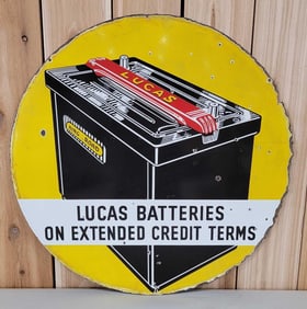 Lucas Batteries "On Extended Credit Terms" w/Image Porcelain Sign (TAC)