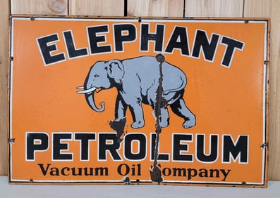 Elephant Petroleum Vacuum Oil Company w/Logo Porcelain Sign (TAC)