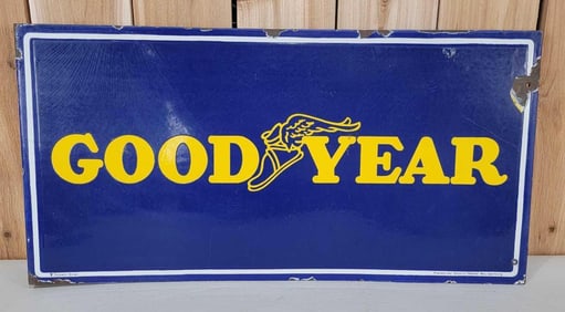 Goodyear w/Winged Foot Logo Porcelain Flange Sign (TAC)