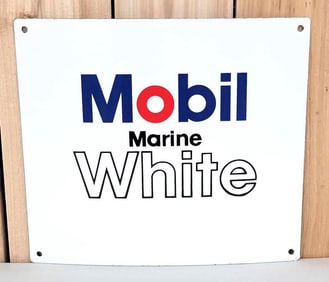 Mobil Marine White Porcelain Pump Sign (TAC)