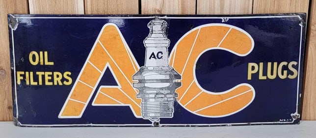 AC Oil Filters Plugs w/Image Porcelain Sign (TAC)