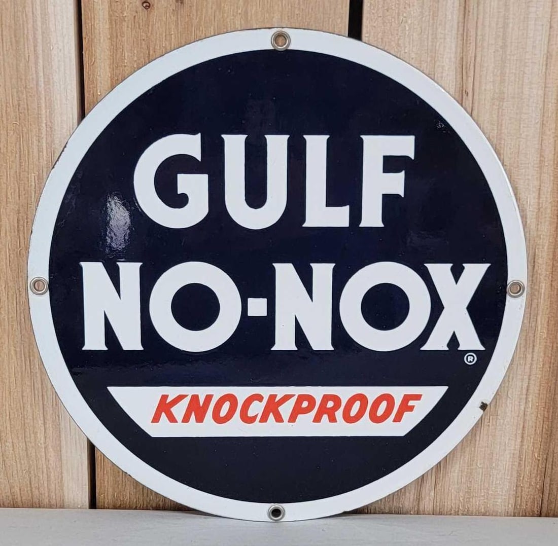 Gulf No-Nox Knockproof Porcelain Pump Sign (TAC) (1 of 5)