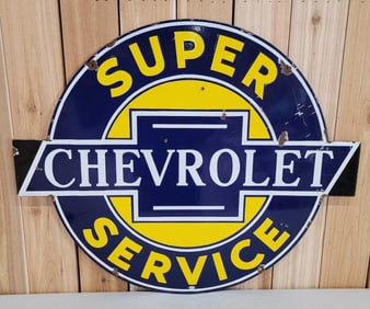 Rare Super Chevrolet Service w/Black Wings (30) Porcelain Sign (TAC)