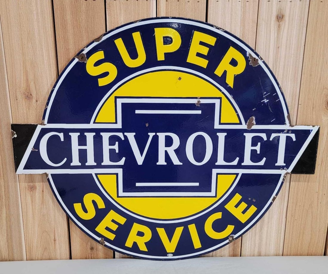 Rare Super Chevrolet Service w/Black Wings (30) Porcelain Sign (TAC) (1 of 8)