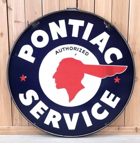 Pontiac Service w/Full Feather & Stars Logo Porcelain Sign (TAC)