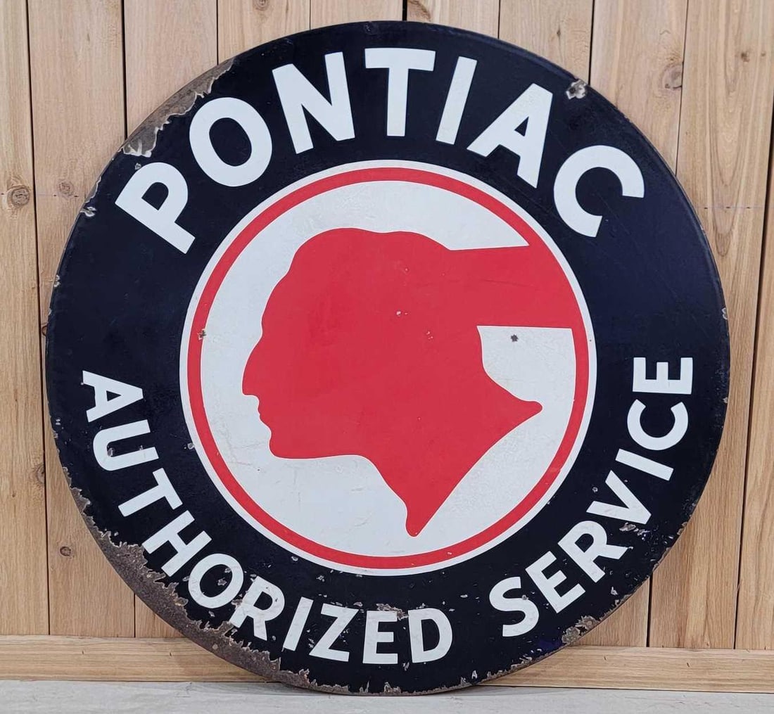 Pontiac Authorized Service w/Chopped Feather Logo Porcelain Sign (TAC) (1 of 7)
