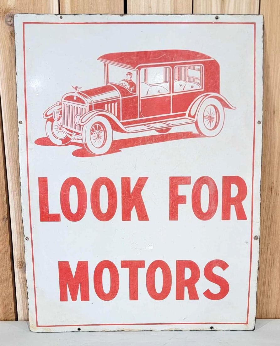Look For Motors w/Limousine Image Porcelain Sign (TAC) (1 of 5)