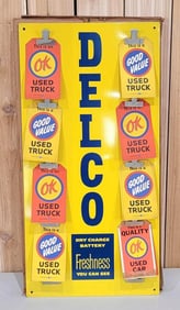 Delco Dry Charge Battery Metal Clip Board w/Ok Used Car & Truck Tags (TAC)