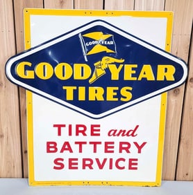 Goodyear Tires Tires & Battery Service w/Both Logos Metal Sign (TAC)