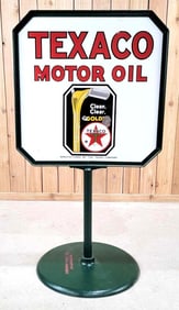 Texaco Motor Oil "Clean, Clear Golden" Porcelain Curb Sign (TAC)