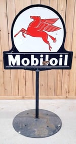 Mobiloil w/Pegasus Porcelain Key-Hole Curb Sign (TAC)