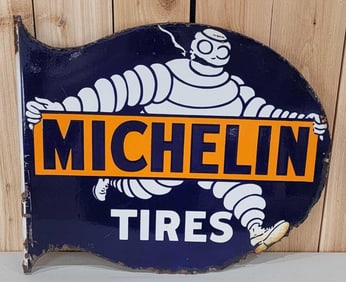 Michelin Tires w/Bibendum Smoking Porcelain Flange Sign (TAC)