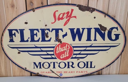 Say Fleet-Wing Motor Oil w/Wings Logo Porcelain Flange Sign (TAC)