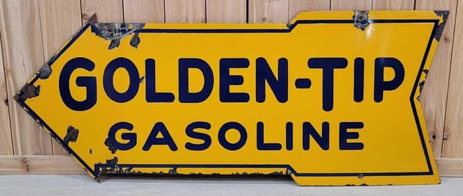 Rare Size Golden Tip Gasoline Porcelain Arrow Sign (TAC)