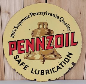 Pennzoil w/Brown Bell Logo Porcelain Sign (TAC)