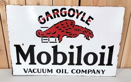 Mobiloil Gargoyle Vacuum Oil Company Porcelain Flange Sign (TAC)