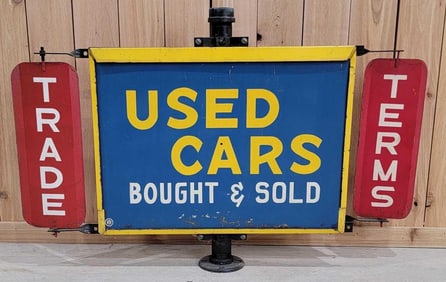 Used Cars Bought & Sold Metal Sign w/Spinner Wings (TAC)