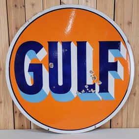 Gulf w/Baby Blue Shaded Letters Porcelain Sign (TAC)