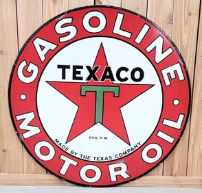Texaco (black-T) Gasoline Motor Oil Porcelain Sign (TAC)