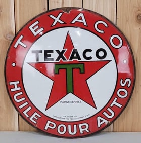 Texaco (black-T) Huile Pour Autos Porcelain Domed Sign (TAC)