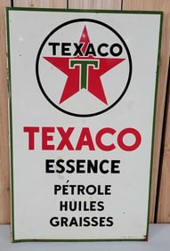 Texaco (white-T) Essence Petrole Huiles Grasisses Metal Flange Sign (TAC)