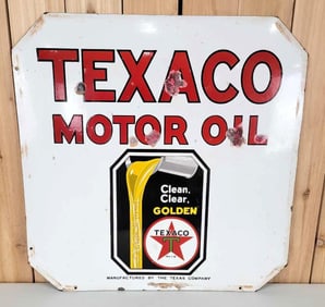Texaco Motor Oil "Clean, Clear Golden" Porcelain Sign (TAC)