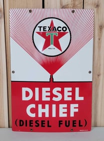 Texaco (white-T) Diesel Chief Porcelain Pump Sign (TAC)