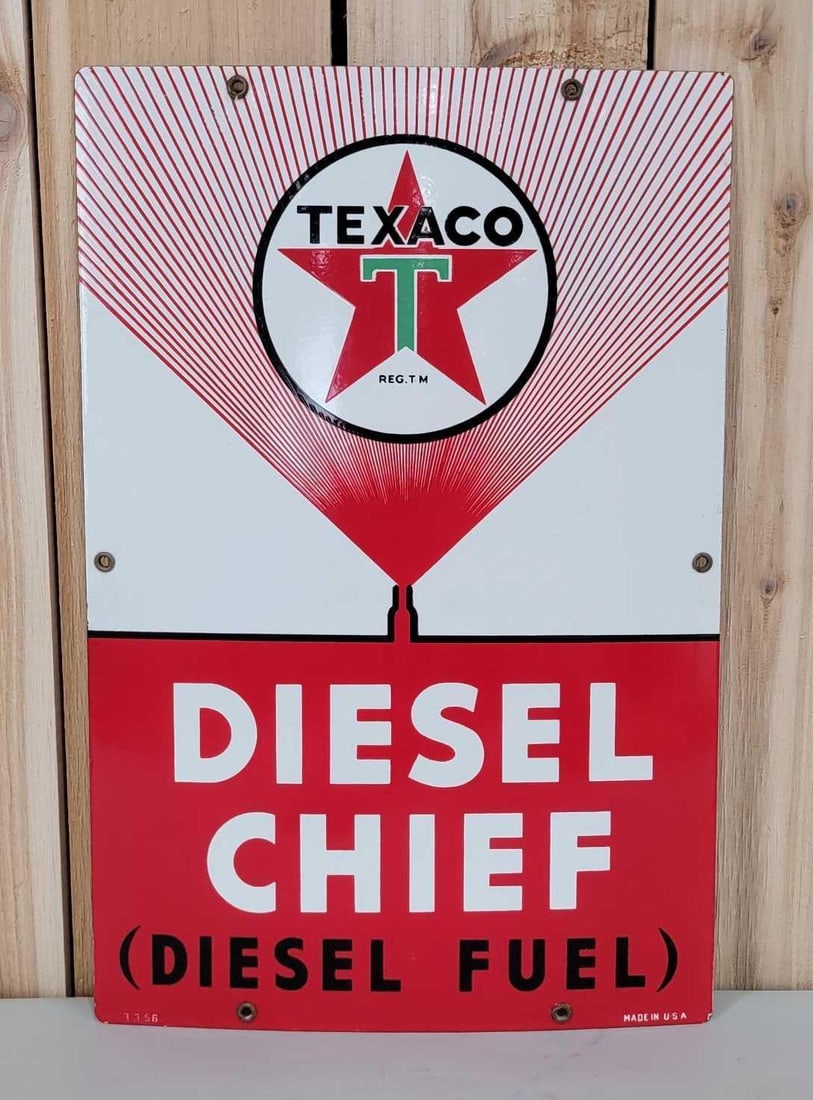 Texaco (white-T) Diesel Chief Porcelain Pump Sign (TAC) (1 of 5)