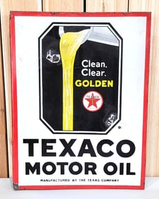 Texaco Motor Oil "Clean, Clear Golden" Porcelain Flange Sign (TAC)