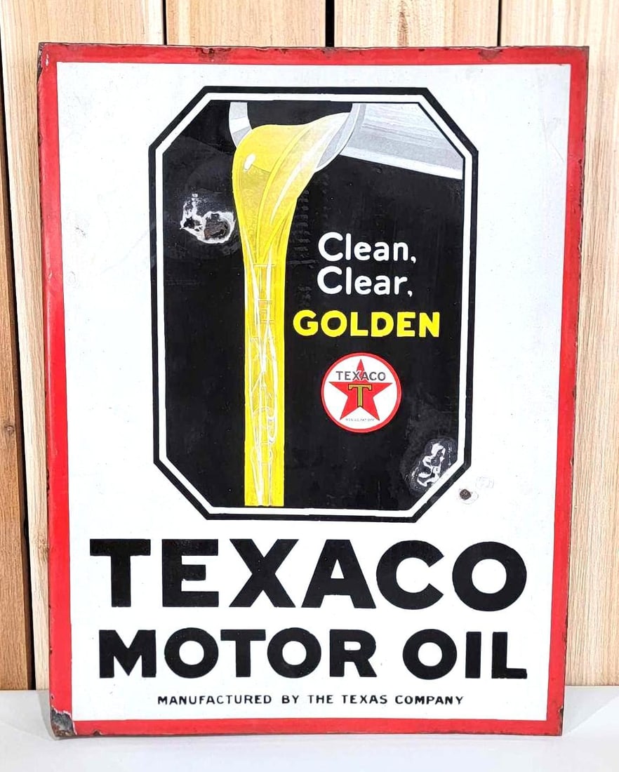 Texaco Motor Oil "Clean, Clear Golden" Porcelain Flange Sign (TAC) (1 of 9)