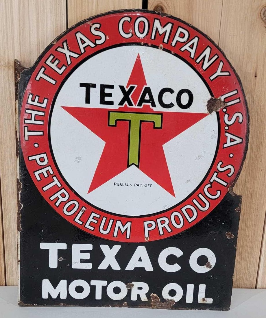 Texaco (black-T) Motor Oil Porcelain Flange Sign (TAC) (1 of 9)