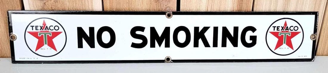 Texaco (white-T) No Smoking Porcelain Sign (TAC) (1 of 5)