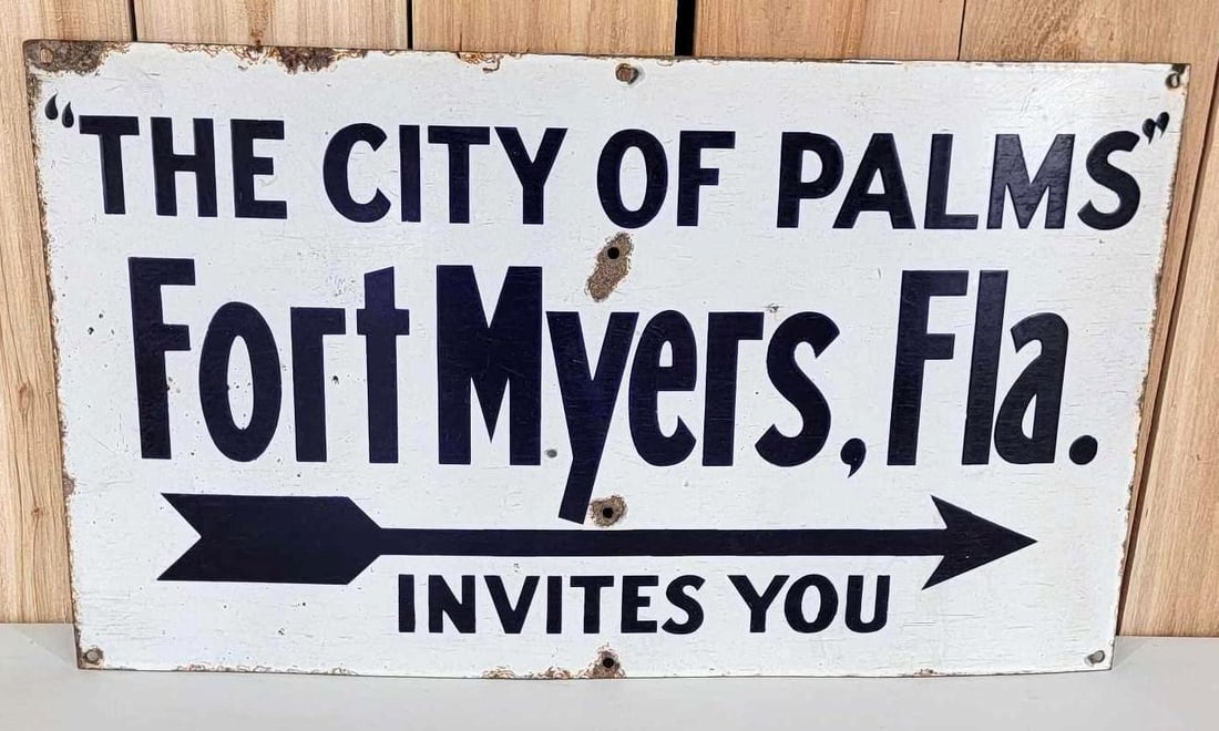 The City of Palms Fort Myers, Fla. w/Arrow Porcelain Sign (TAC) (1 of 6)