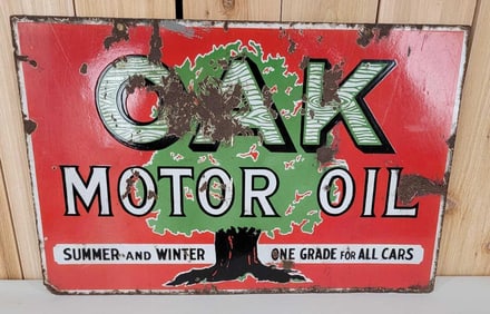 Oak Motor Oil w/Logo Porcelain Sign (TAC)