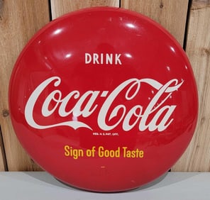 Drink Coca-Cola "Sign of Good Taste" Metal Button Sign (TAC)