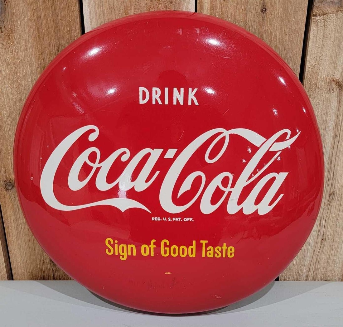 Drink Coca-Cola "Sign of Good Taste" Metal Button Sign (TAC) (1 of 4)